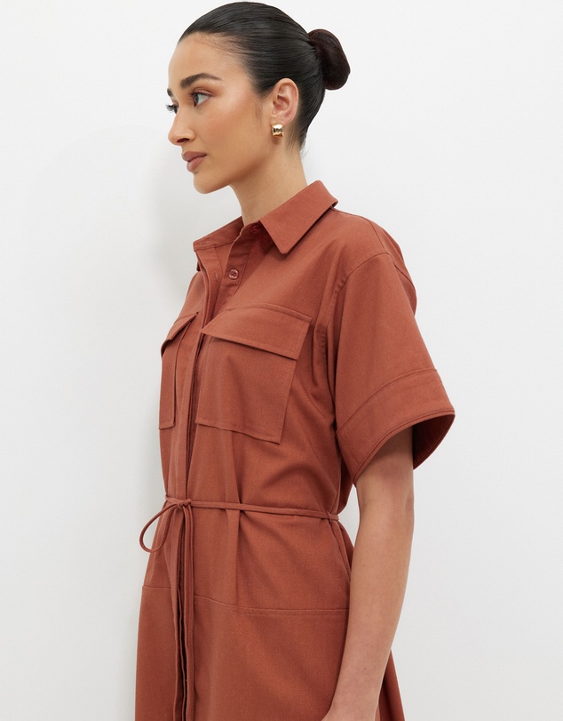 Calli - Linen Blend Seamed Midi Dress