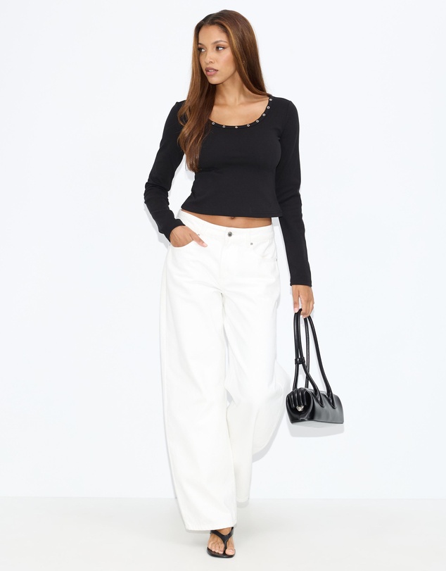 Dazie - Undone Eyelet Long Sleeve T-Shirt