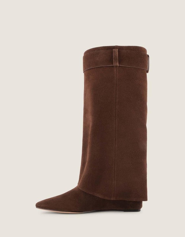 Shelly Shen - Tatum Heel Long Boots Chocolate Suede