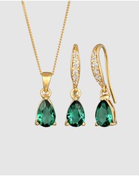 Elli Jewelry - Jewelry Set Drop Pendant Sparkling with Quartz Gemstone in 925 Sterling Silver Gold Plated