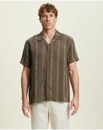 AERE - Linen Stripe Camp Collar Shirt