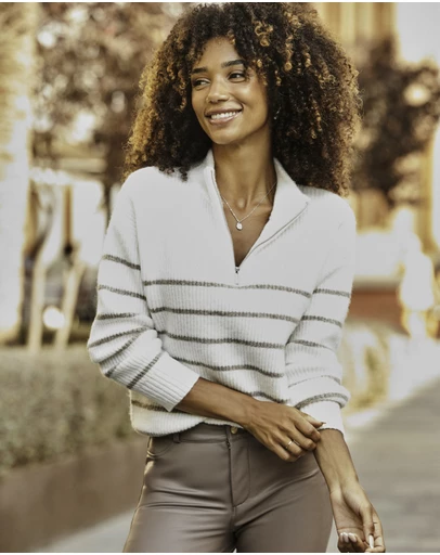 Sosandar - Stripe Quarter Zip Jumper