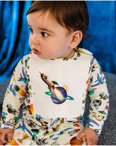 Fleur Harris - 'Blast Off' Dandy Duo Bibs in Cloud White