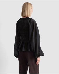 & Other Stories - Balloon-Sleeve Smocked Blouse