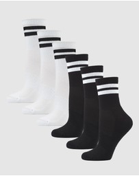 Pussyfoot - 6 Pack Unisex Striped Sport Quarter Crew Socks Bamboo Blend & Arch Support