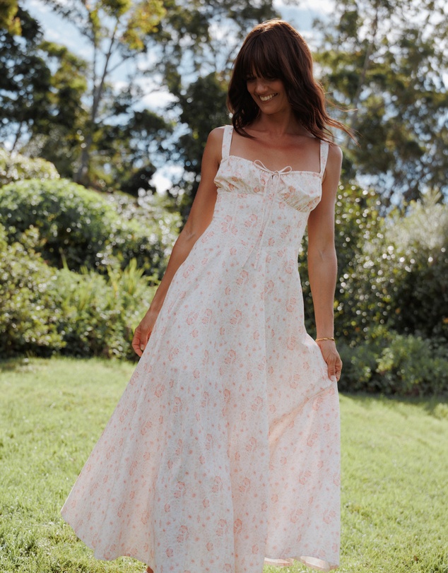 Petal & Pup - Wisteria Midi Dress - Peach Ditsy Floral