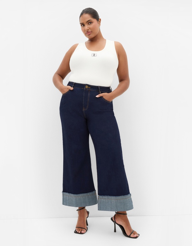 City Chic - Plus size Tara Motif Rib Tank - ivory
