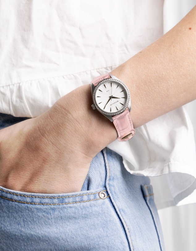 Maxum - Sydney - White Dial, Silver Tone Case & Blush Leather Band