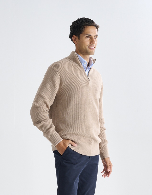 3 Wise Men - 3 Wise Men Frost Zip Neck Wool Blend Knit - Squirrel Brown