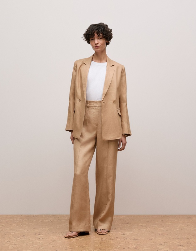 Trenery - Linen Twill Double Breasted Blazer in Light Camel