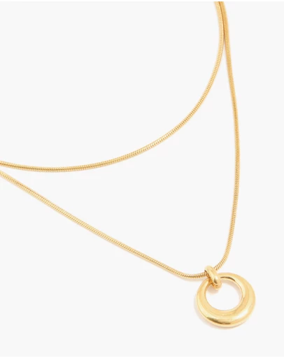 Lovisa - Waterproof Gold Plated Stainless Steel Snake Chain & Open Circle Pendant Layered Necklace