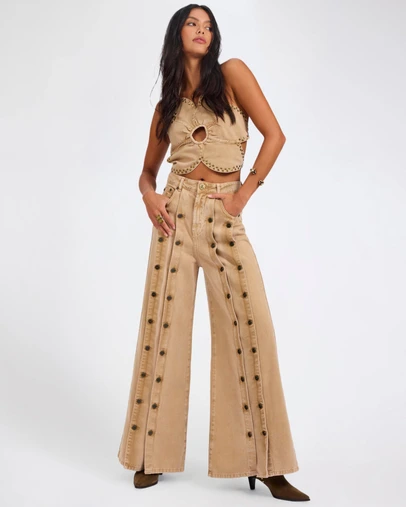 ONE TEASPOON - Hollywoods High Waist Wide Leg Denim Jeans - Warm Tan