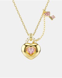 Swarovski - Idyllia Pendant, Mixed Cuts, Heart, Key, Pink, Gold-Tone Plated