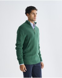 3 Wise Men - 3 Wise Men Frost Zip Neck Wool Blend Knit - Green