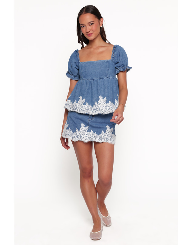 Petal & Pup - Lissy Denim Peplum Top - Mid Wash Blue