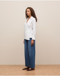 Trenery - Cotton Poplin Wrap Shirt in Marshmallow