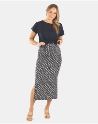 Angel Maternity - Fitted Maxi Maternity Skirt with Small Leaf Print