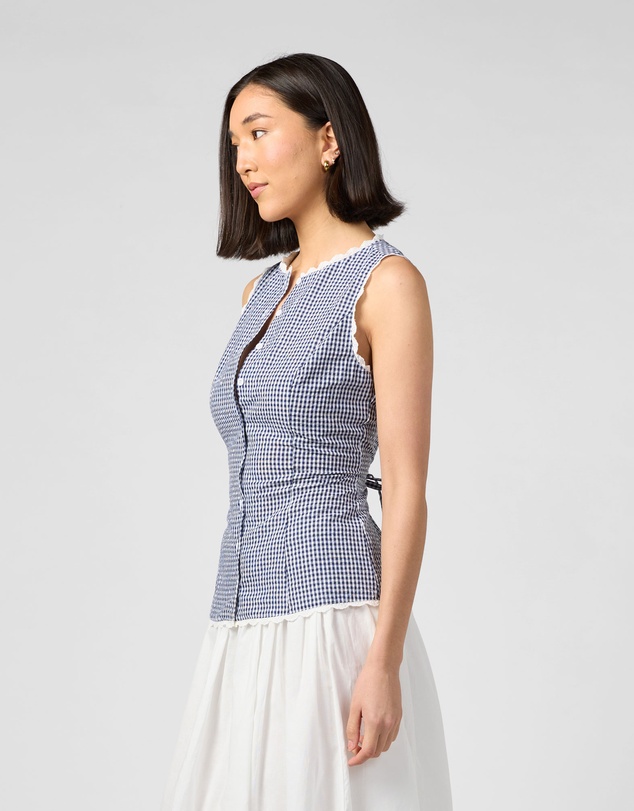 MVN - Gingham Lace Trim Top
