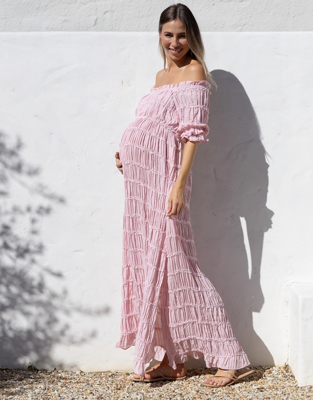 Angel Maternity - Marianna Sheer Maternity Photoshoot Dress in Blush Pink