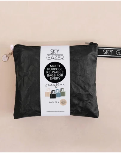 Sky Gazer - Multi-Use Reusable Bags (Pack of 4)- Black Olive