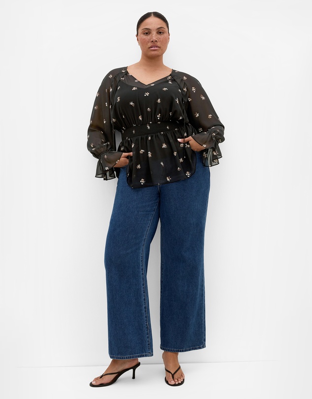 City Chic - Plus size Dela Ditsy Print Top - black