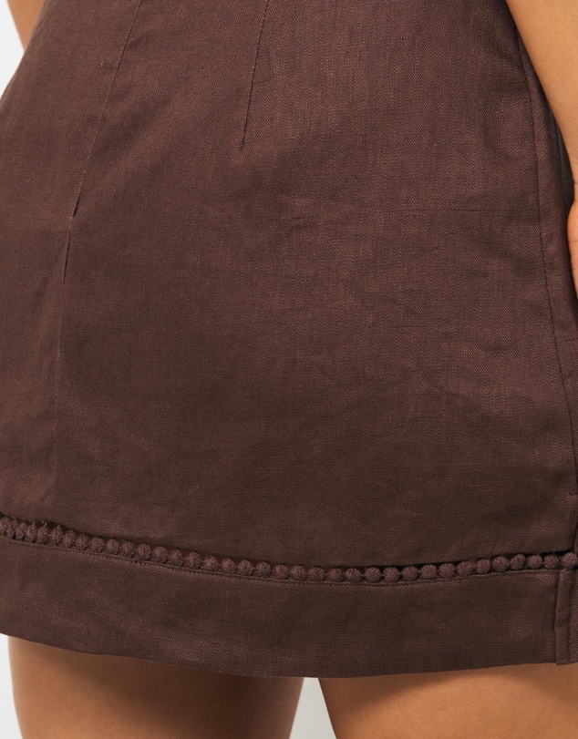 AERE - Poppy Trim Detail Linen Wrap Mini Skirt