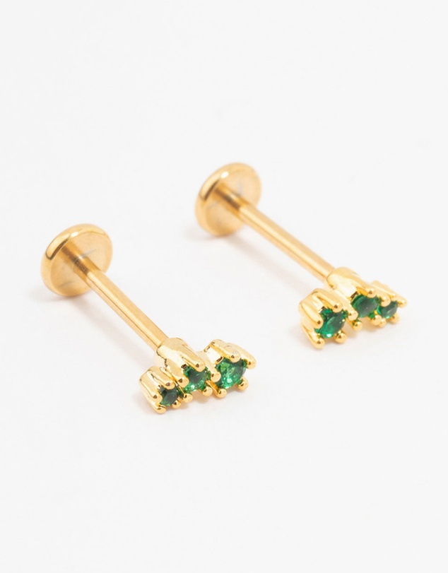 Lovisa - Green Gold Plated Surgical Steel Mini Crawler Flat Backs 2-Pack