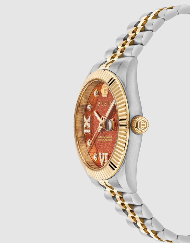 Philipp Plein - Philipp Plein Date Superlative 34mm Orange Dial Recycled Two-Tone Stainless Steel Bracelet Watch