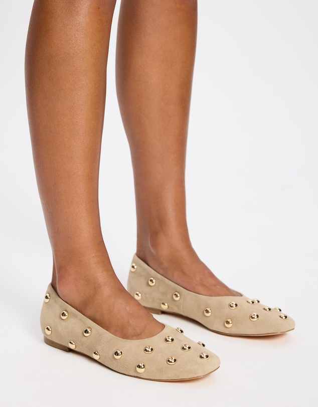 AERE - Studded Suede Ballet Flats