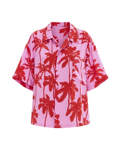 THE TALES - Pink Palm Oversized Silk Shirt