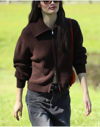 AERE - Clea Organic Cotton Zip Cardigan