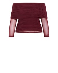 City Chic - Plus size Dana Mesh Long Sleeve Top - dark cherry