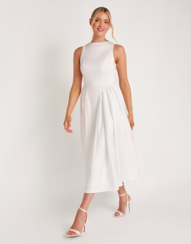 Six Stories - Drop Waist Midi Dress with Volume Skirt