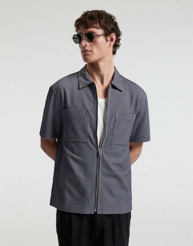 Calibre - Stripe Zip Through Shirt Navy