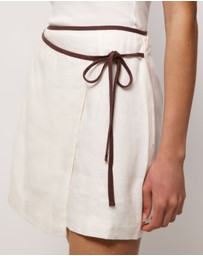 AERE - Contrast Trim Linen Wrap Skirt