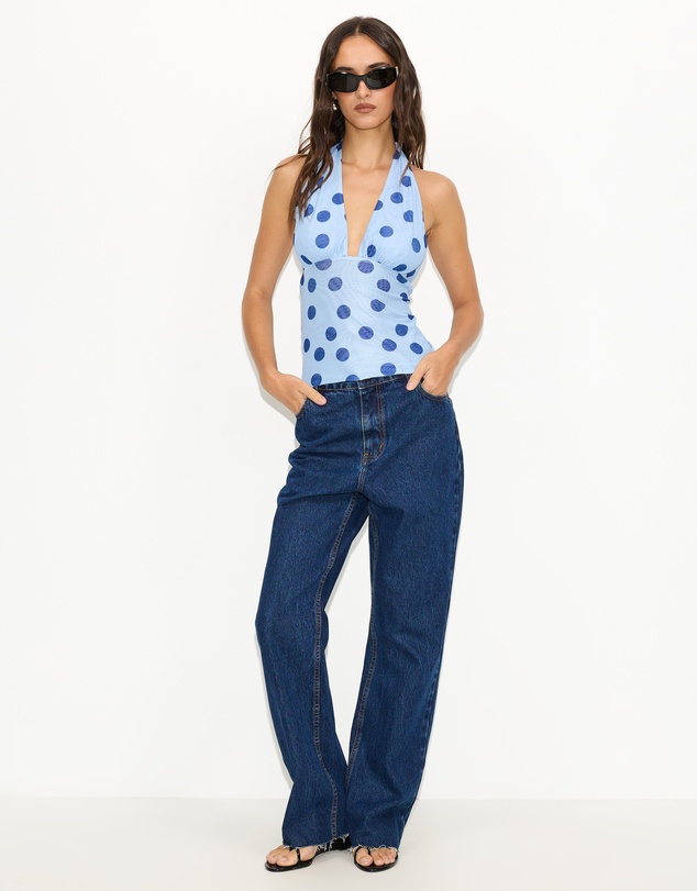Dazie - Waves Mesh Polka Dot Halter Top