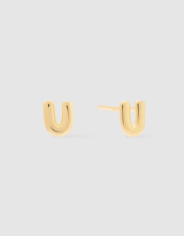 Wanderlust + Co - Alphabet Bubble Gold Stud Earrings - Letter U