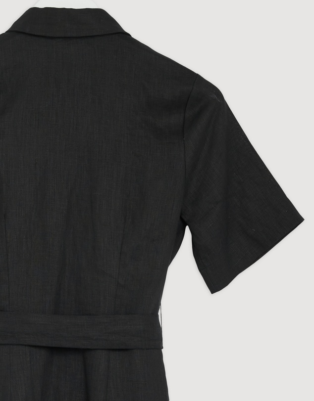 Revibe - Repaired AERE Orien Tuck Waist Linen Shirt Dress - AU 6