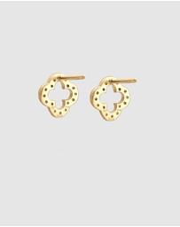Elli Jewelry - Earrings Stud with Stone Cloverleaf Zirconia 925 Sterling Silver Gold-plated