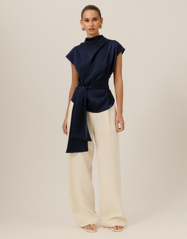 Tussah - Violet Drape Tie Detail Satin Top