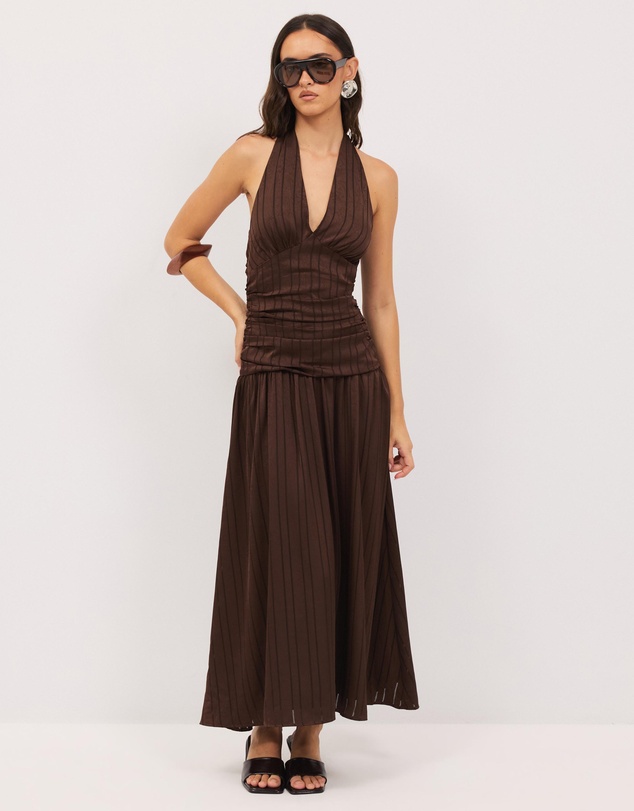 Calli - Sayer Satin Midi Halter Dress