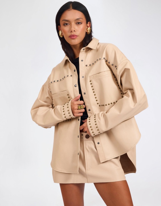 ONE TEASPOON - Daria Studded Leather Shacket - Tan