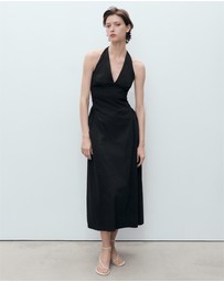 M.N.G - Valenti Halter Neck Cotton Midi-Dress