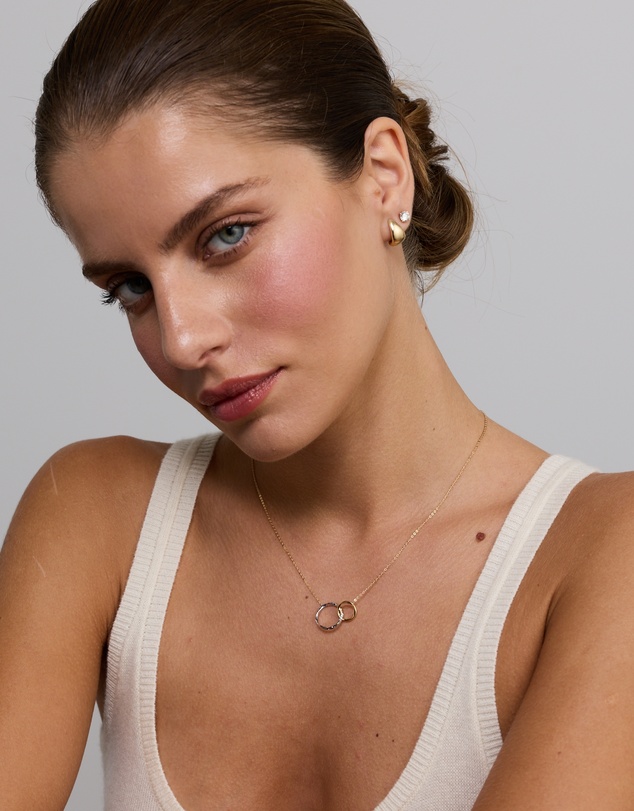Michael Hill - Two-Tone Double Circle Link Hammered Finish Necklace in 10kt White & Yellow Gold