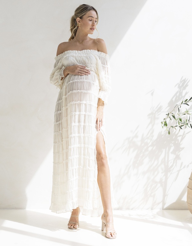 Angel Maternity - Marianna Sheer Maternity Photoshoot Dress in White