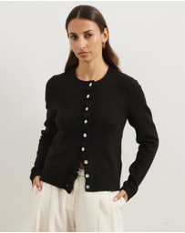 Atmos&Here - Kyra Long Sleeve Knit Lettuce Trim Cardigan