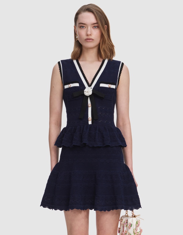 Self Portrait - Peplum Pointelle Knit Mini Dress