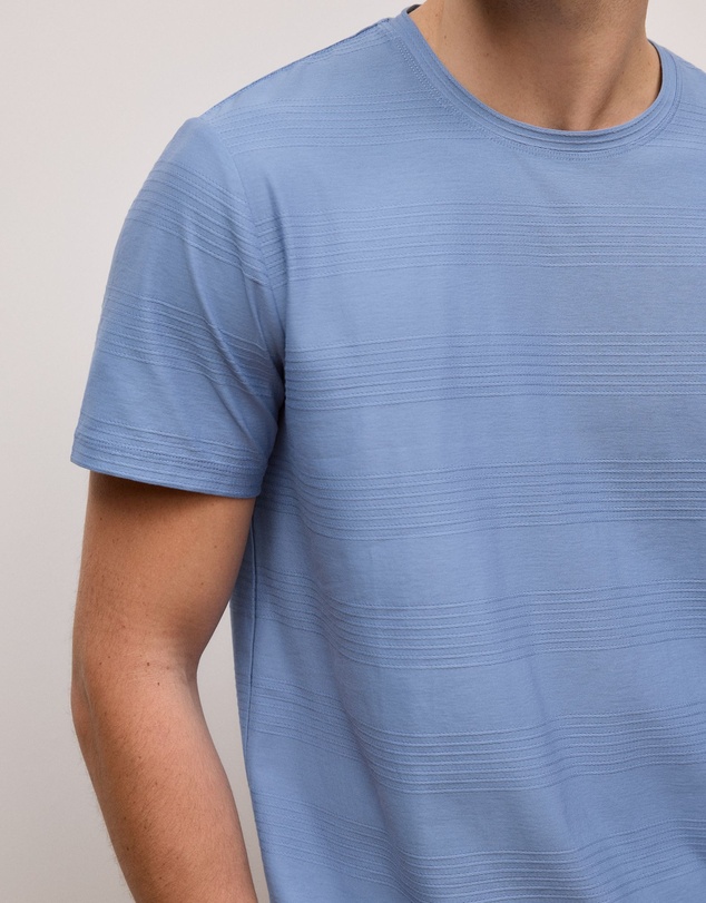 Trenery - Cotton Jacquard Stripe T-shirt in Dusty Blue