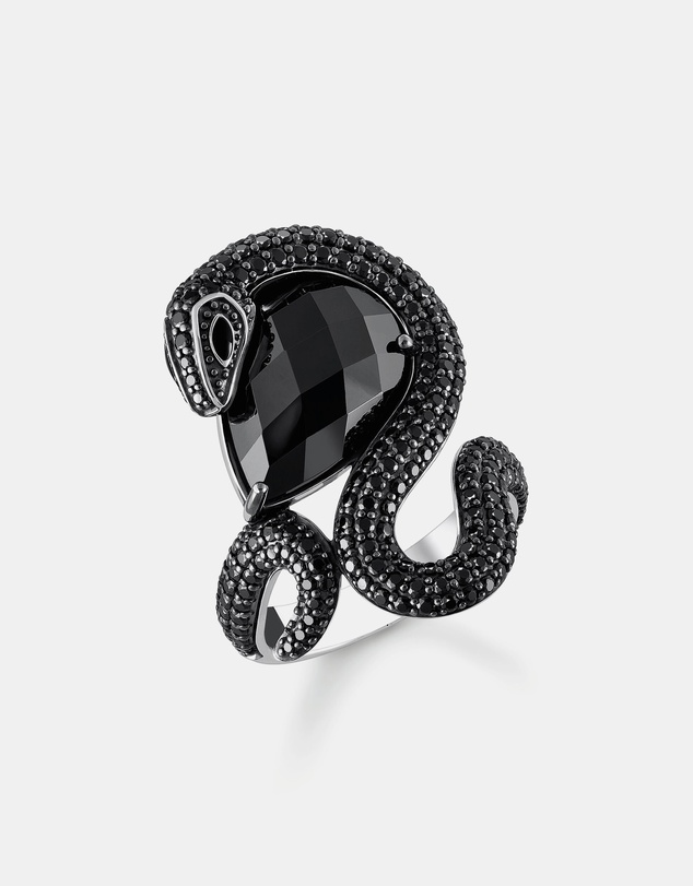 THOMAS SABO - Snake ring with drop-shaped black zirconia