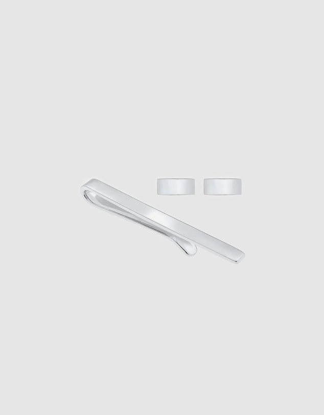 Kuzzoi - ICONIC EXCLUSIVE - Jewellery Set Tie Clip Cufflinks Basic in 925 Sterling Silver